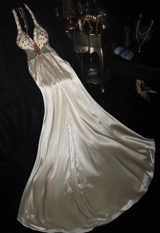Gorgeous Mermaid Halter Satin Sequin Long Prom Dress, Evening Dress C8108