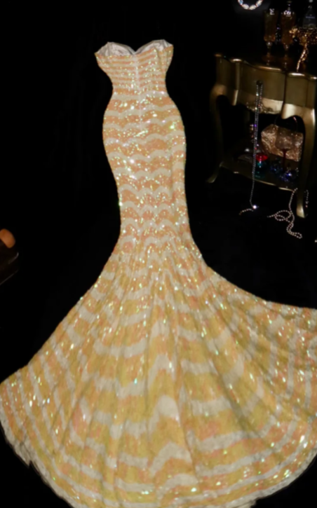 Shiny Mermaid Spaghetti Straps Satin Sequin Long Prom Dress, Evening Dress C8109