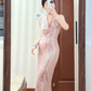 Shiny Mermaid Halter Pink Sequin Long Prom Dress, Evening Dress C8111