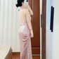 Shiny Mermaid Halter Pink Sequin Long Prom Dress, Evening Dress C8111
