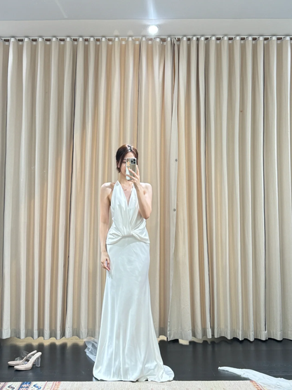 Classy Mermaid Halter Satin Long Prom Dress, Evening Dress C8115