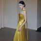 Robe de bal longue bustier en satin jaune sirène, robe de soirée C8116