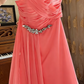Sweet One Shoulder Pleated Prom Dress Long Beaded Evening Dress C8118