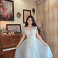 Robe de bal de princesse bustier à volants en satin long, robe de soirée C8117