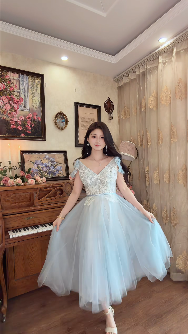 Robe de bal de princesse bustier à volants en satin long, robe de soirée C8117