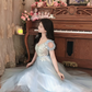 Robe de bal de princesse bustier à volants en satin long, robe de soirée C8117