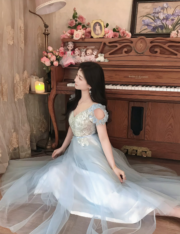 Robe de bal de princesse bustier à volants en satin long, robe de soirée C8117