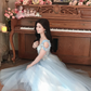 Robe de bal de princesse bustier à volants en satin long, robe de soirée C8117