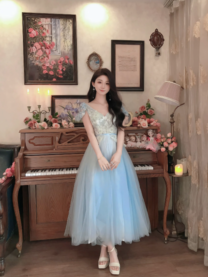 Robe de bal de princesse bustier à volants en satin long, robe de soirée C8117