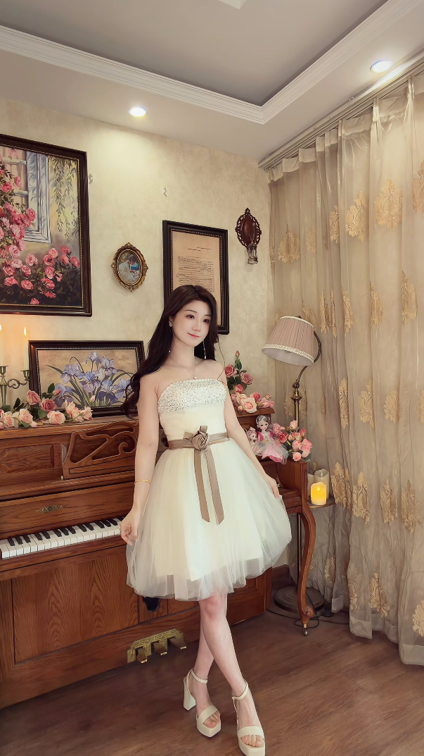 Charming Strapless A-Line Ivory Mini Homecoming Dress Sequins Tulle Short Birthday Dress C8120