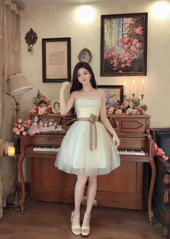 Charming Strapless A-Line Ivory Mini Homecoming Dress Sequins Tulle Short Birthday Dress C8120