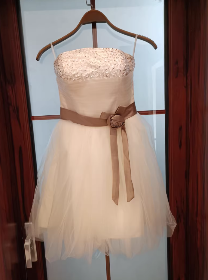 Charming Strapless A-Line Ivory Mini Homecoming Dress Sequins Tulle Short Birthday Dress C8120