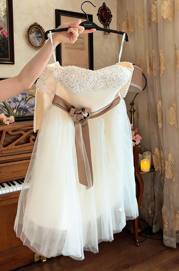Charming Strapless A-Line Ivory Mini Homecoming Dress Sequins Tulle Short Birthday Dress C8120