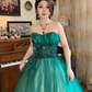 Elegant Strapless Green Prom Dress Long Beads Appliques A-Line Evening Dress C8121