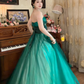 Elegant Strapless Green Prom Dress Long Beads Appliques A-Line Evening Dress C8121