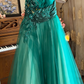 Elegant Strapless Green Prom Dress Long Beads Appliques A-Line Evening Dress C8121