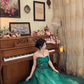 Elegant Strapless Green Prom Dress Long Beads Appliques A-Line Evening Dress C8121
