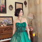 Elegant Strapless Green Prom Dress Long Beads Appliques A-Line Evening Dress C8121