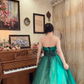 Elegant Strapless Green Prom Dress Long Beads Appliques A-Line Evening Dress C8121