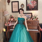 Elegant Strapless Green Prom Dress Long Beads Appliques A-Line Evening Dress C8121
