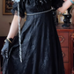 Ornate Short Sleeve Black Prom Dress Lace A-Line Long Evening Dress C8124