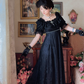 Ornate Short Sleeve Black Prom Dress Lace A-Line Long Evening Dress C8124