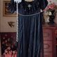 Ornate Short Sleeve Black Prom Dress Lace A-Line Long Evening Dress C8124