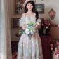 Sleek Short Sleeve Prom Dress Lace Floral A-Line Long Evening Dress C8125