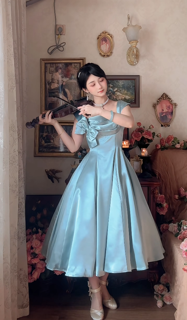 Robe de bal de princesse bustier à volants en satin long, robe de soirée C8117