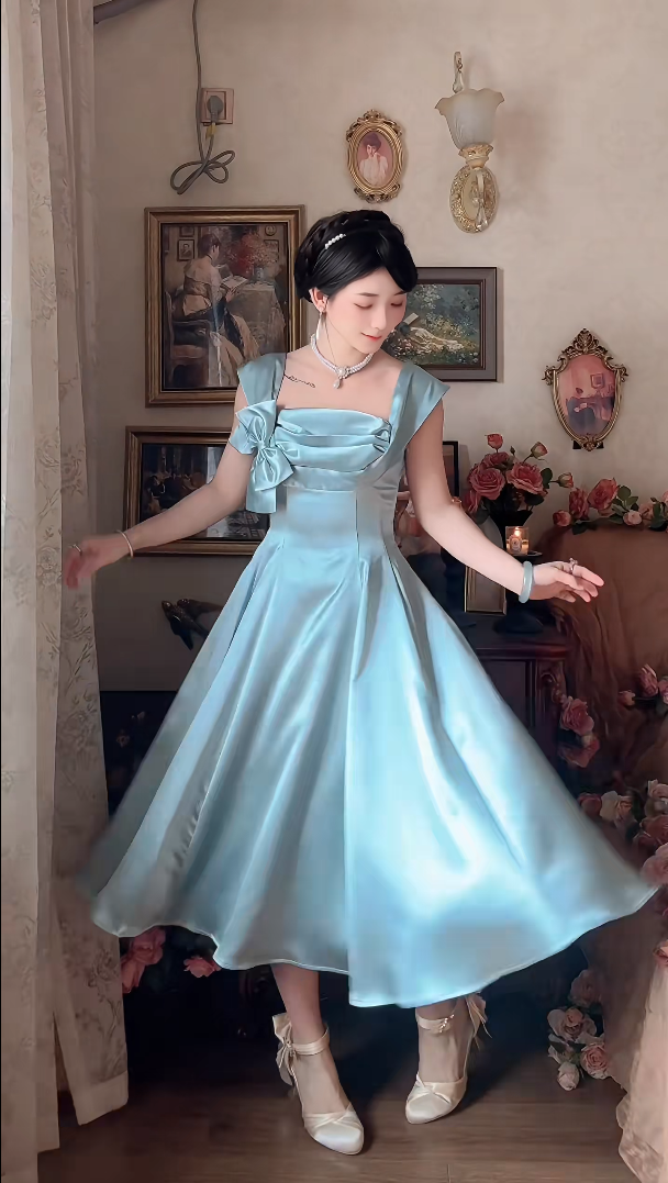 Robe de bal de princesse bustier à volants en satin long, robe de soirée C8117