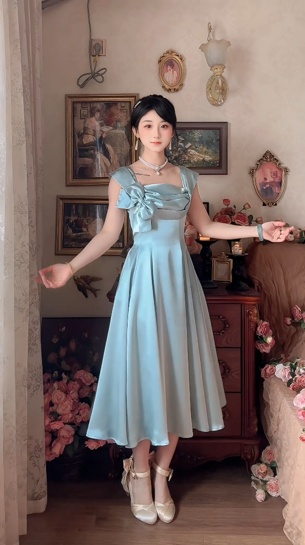 Robe de bal de princesse bustier à volants en satin long, robe de soirée C8117
