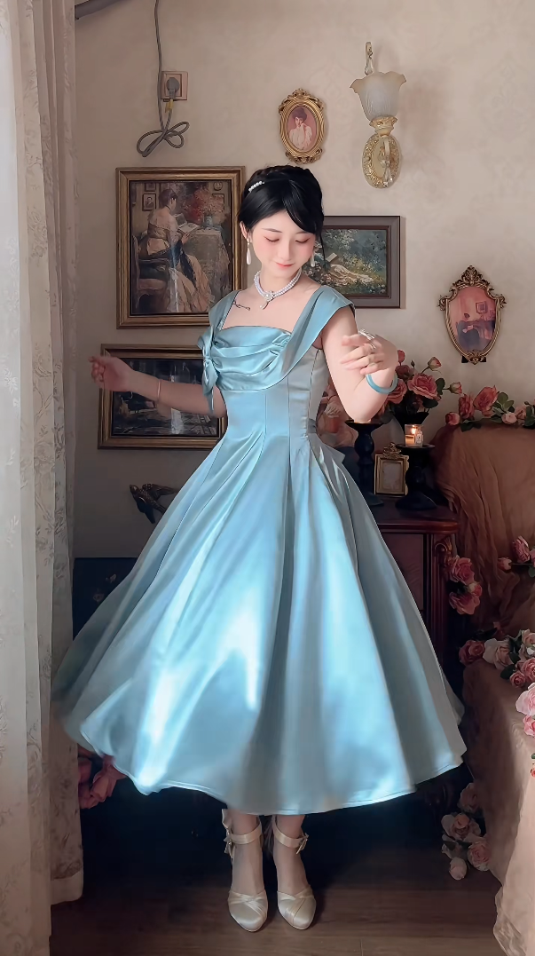 Robe de bal de princesse bustier à volants en satin long, robe de soirée C8117
