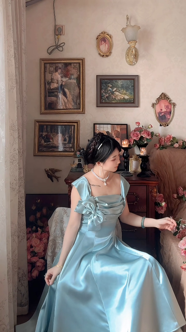 Robe de bal de princesse bustier à volants en satin long, robe de soirée C8117