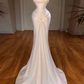 Chic Mermaid Straps White Long Satin Wedding Dresses C812