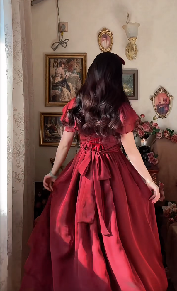 Robe de bal de princesse bustier à volants en satin long, robe de soirée C8117