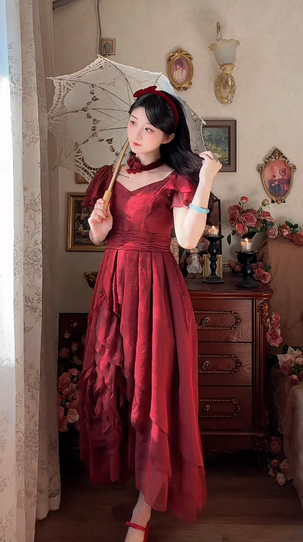 Robe de bal de princesse bustier à volants en satin long, robe de soirée C8117