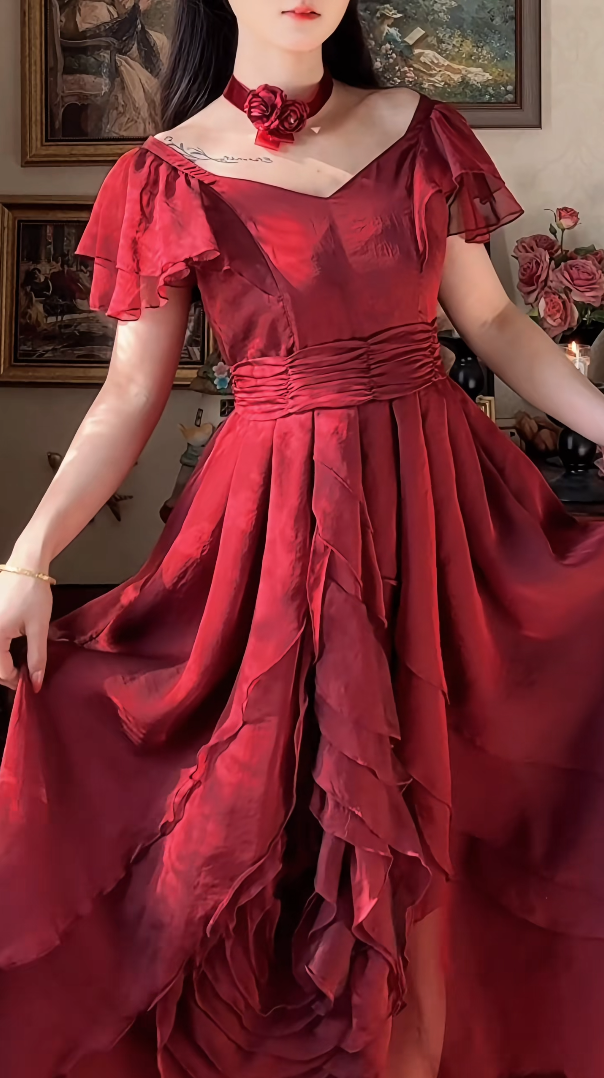 Robe de bal de princesse bustier à volants en satin long, robe de soirée C8117