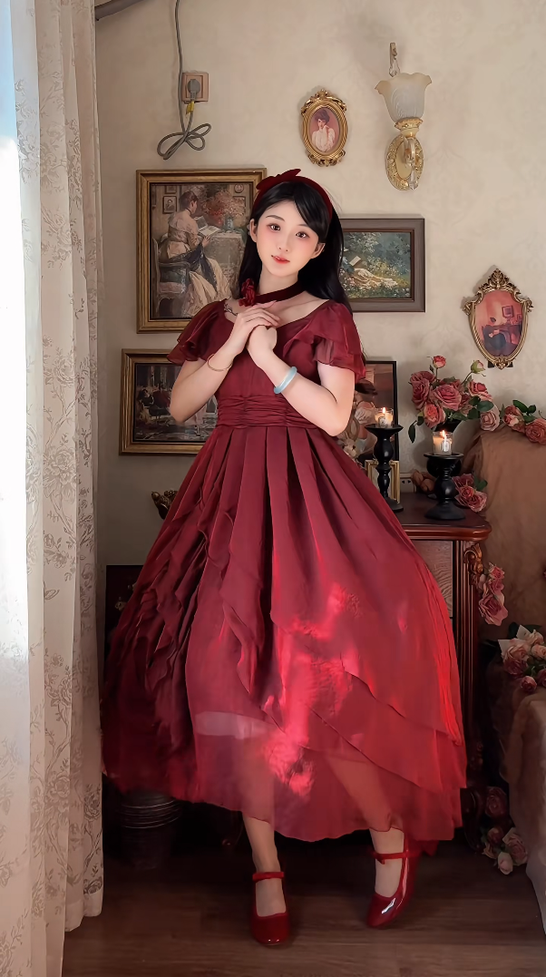 Robe de bal de princesse bustier à volants en satin long, robe de soirée C8117