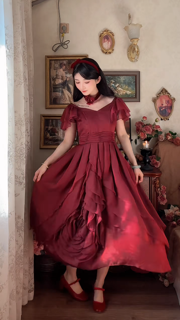 Robe de bal de princesse bustier à volants en satin long, robe de soirée C8117