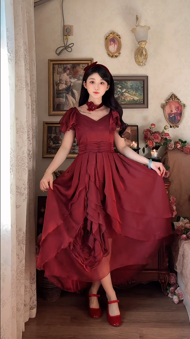 Robe de bal de princesse bustier à volants en satin long, robe de soirée C8117