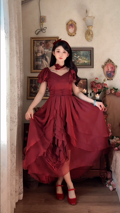 Robe de bal de princesse bustier à volants en satin long, robe de soirée C8117