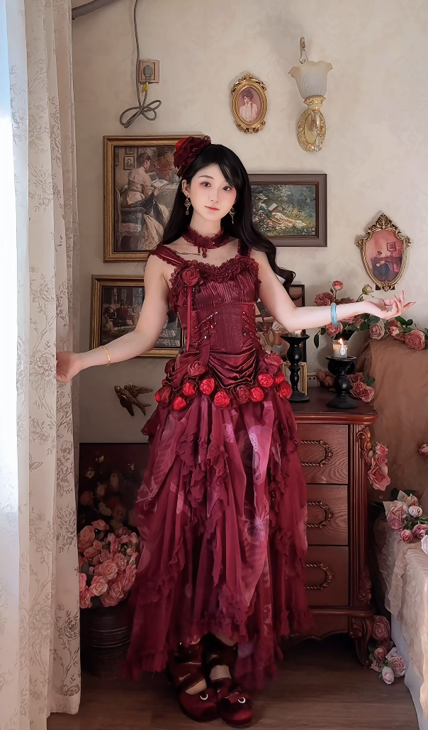 Robe de bal de princesse bustier à volants en satin long, robe de soirée C8117