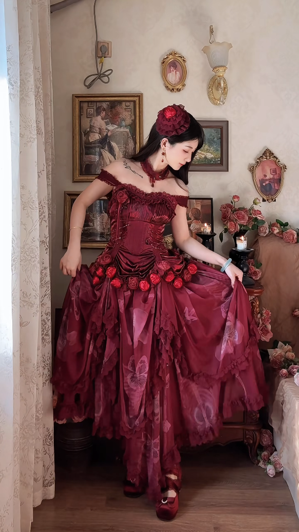 Robe de bal de princesse bustier à volants en satin long, robe de soirée C8117