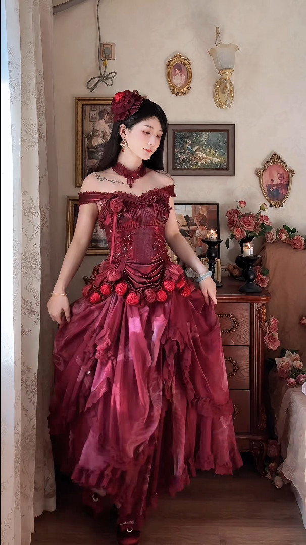 Robe de bal de princesse bustier à volants en satin long, robe de soirée C8117