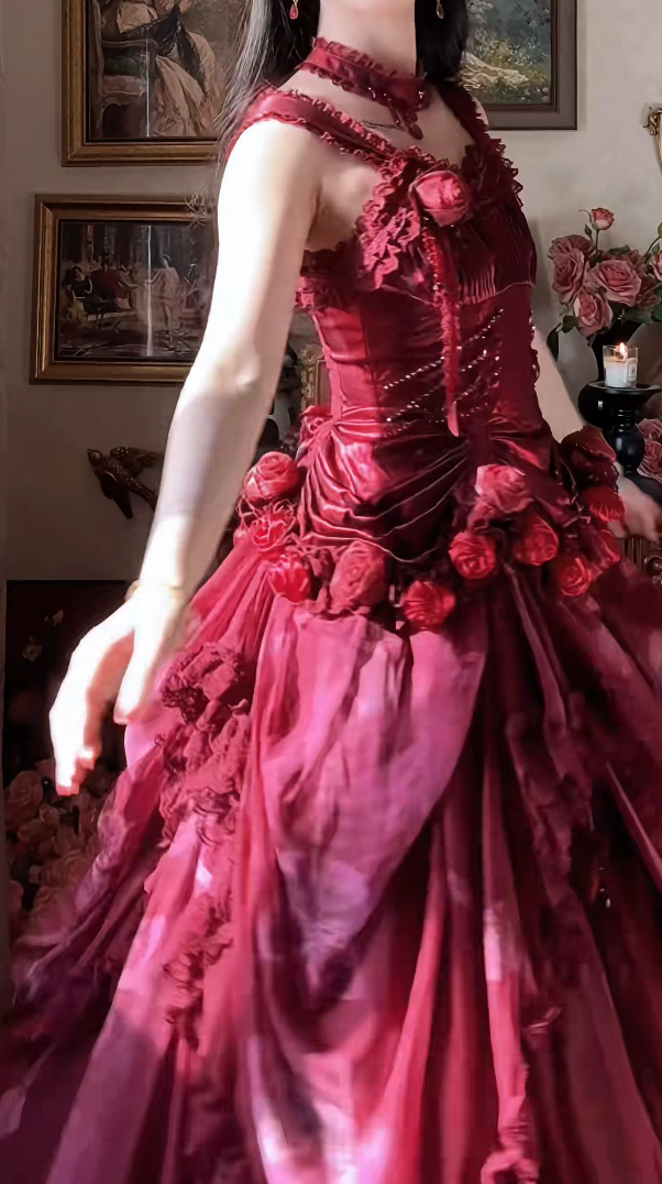 Robe de bal de princesse bustier à volants en satin long, robe de soirée C8117