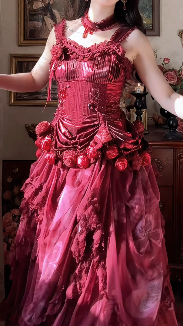 Robe de bal de princesse bustier à volants en satin long, robe de soirée C8117