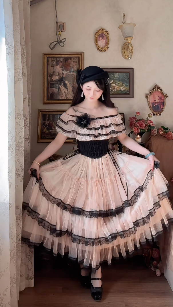 Robe de bal de princesse bustier à volants en satin long, robe de soirée C8117