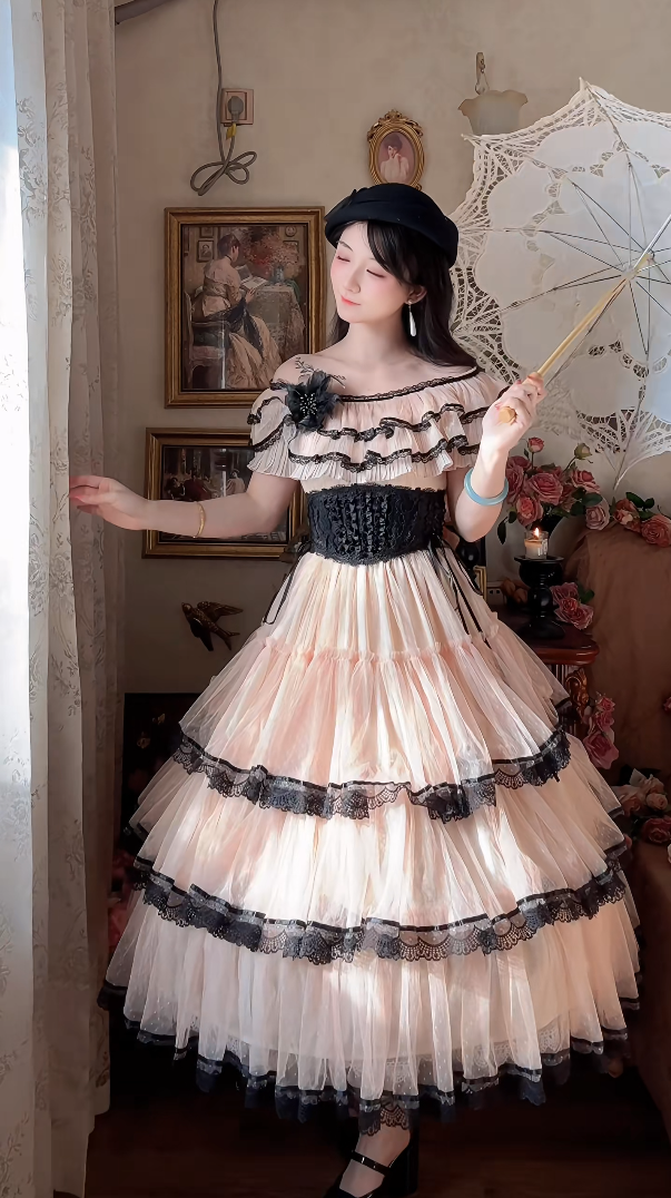 Robe de bal de princesse bustier à volants en satin long, robe de soirée C8117