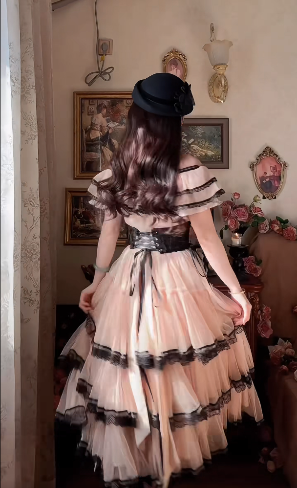 Robe de bal de princesse bustier à volants en satin long, robe de soirée C8117