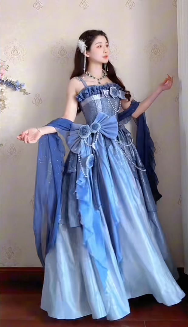 Robe de bal de princesse bustier à volants en satin long, robe de soirée C8117